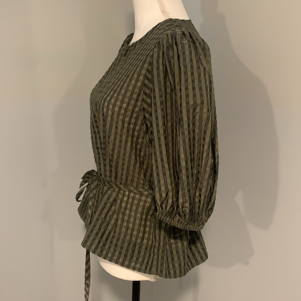 GANNI NWOT Checkered Black and Olive top - Picture 2 of 12